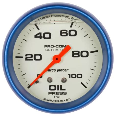 AutoMeter GAUGE OIL PRESS 2 5 8in 100PSI LIQUID FILLED MECH GLOW