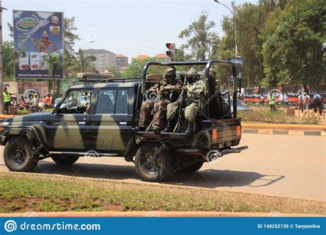 Military Vehicle with Military with Machine Guns in the City Center ...