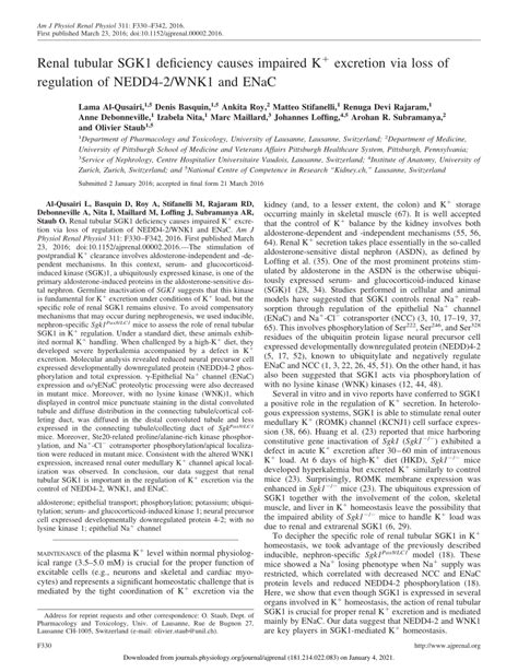 PDF Renal Tubular SGK1 Deficiency Causes Impaired K Excretion Via