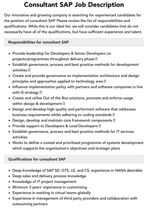 Consultant SAP Job Description Velvet Jobs