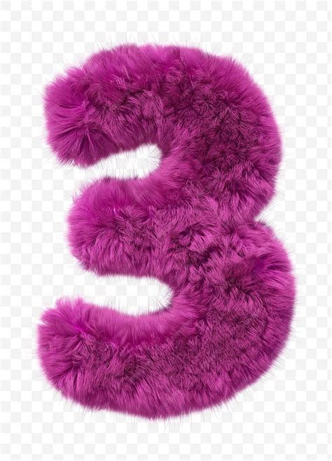 Premium Psd Pink Fur Alphabet Furry Number 3 Isolated