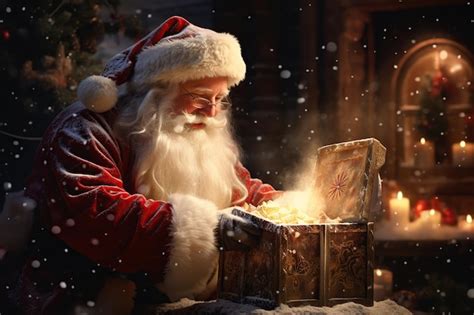 Premium Photo Santa Claus Opening A Christmas Gift Boxes