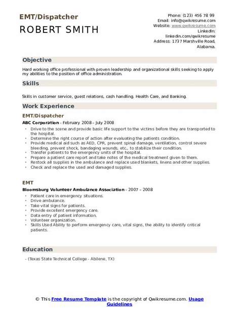 EMT Resume Samples | QwikResume