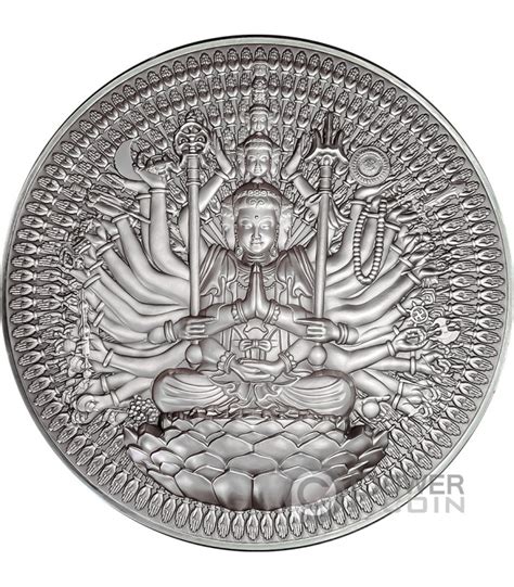 GUAN YIN BODHISATTVA 2 Oz Moneta Argento 10000 Francs Chad 2024