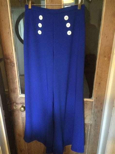 Wide Leg Sailor Trousers Made From Royal Blue Crepe Fashion Royal