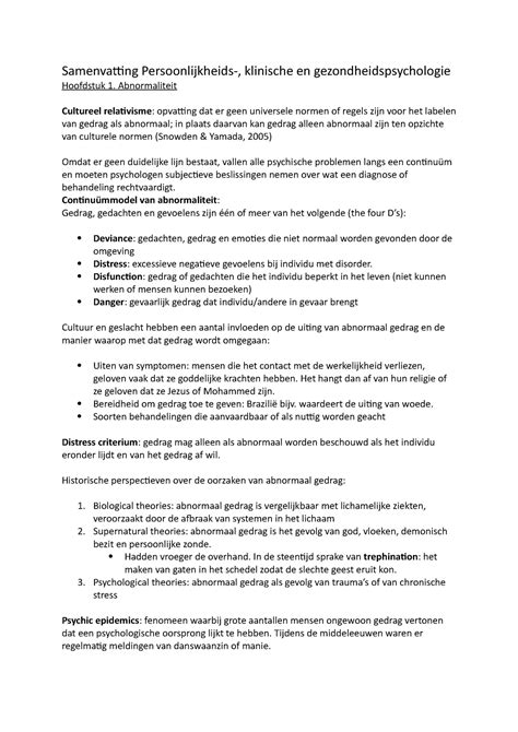 Samenvatting Boek Pkg Abnormal Psychology Samenvatting