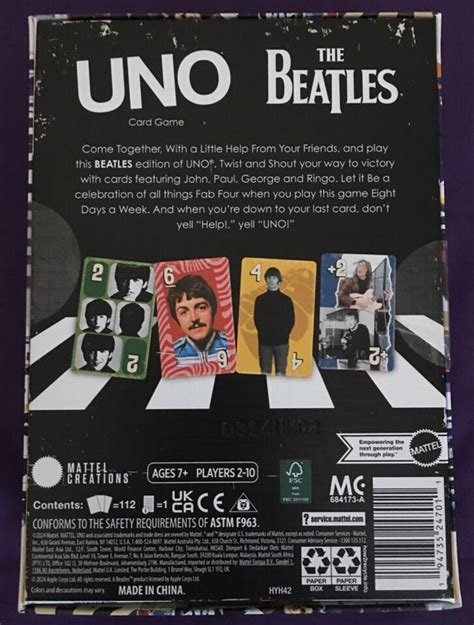 The Beatles Uno Canvas Playing Cards Mattel Creations Card Game