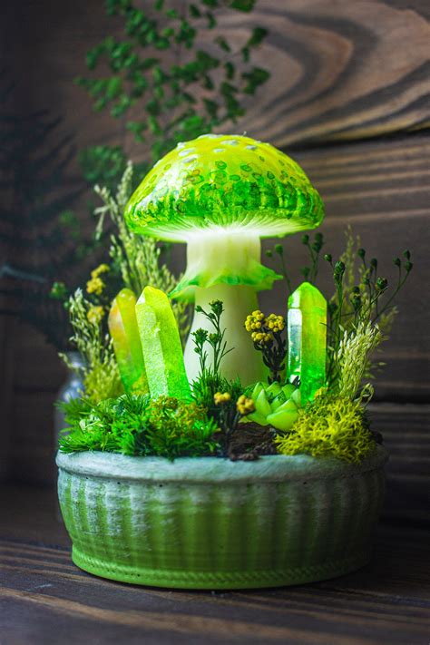 Mushroom Lamp Made To Order Green Iridescent Fungi Etsy