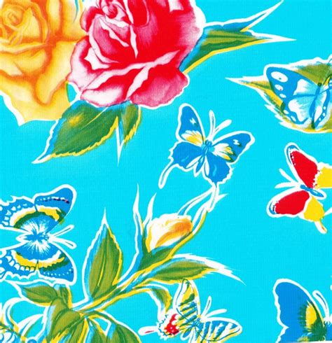 Light Blue Butterfly Oilcloth Fabric by the Yard - Etsy