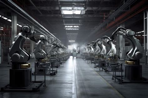 Premium Photo Group Of Robots Working Together In A Factory Generative Ai