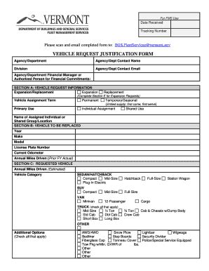 Fillable Online Bgs Vermont Vehicle Request Justification Form Bgs