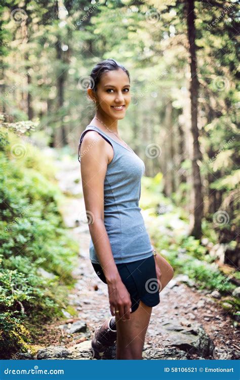 Athletic Young Woman Hiking In The Mountains Stock Photo Image 58106521