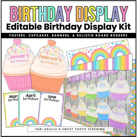 Colorful Birthday Display Posters Cupcakes English Spanish