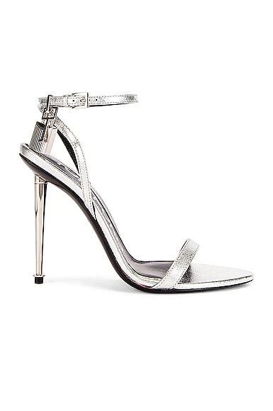 Tom Ford Padlock Pointy Naked Sandal In Metallic Silver