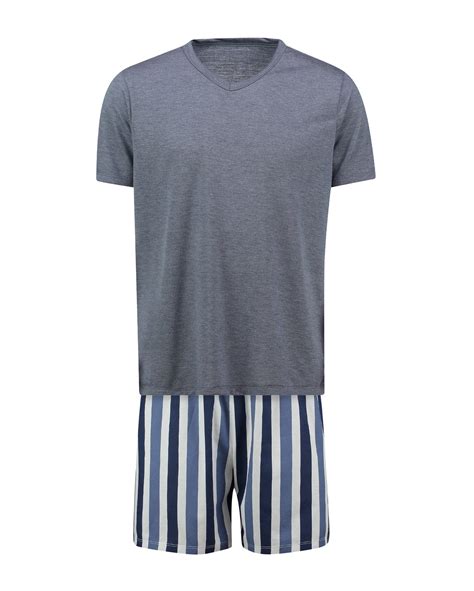 Riachuelo Pijama Masculino Curto Manga Curta Malha Listrado Azul Pool