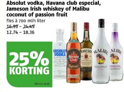 Absolut Vodka Havana Club Especial Jameson Irish Whiskey Of Malibu