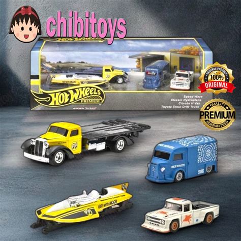 Hot Wheels Premium Diorama Set Mooneyes Vintage Race Speed Waze Hydroplane Citroen Stout