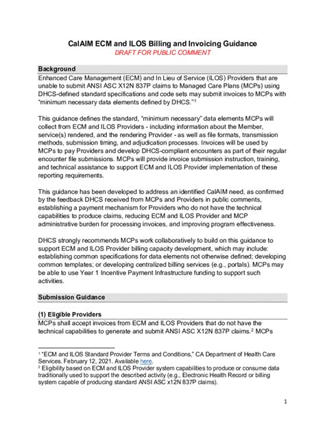 Fillable Online CalAIM ECM And ILOS Billing And Invoicing Guidance