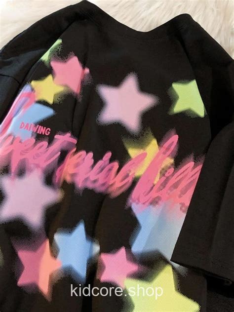 Stars Colorful Print Kidcore T Shirt