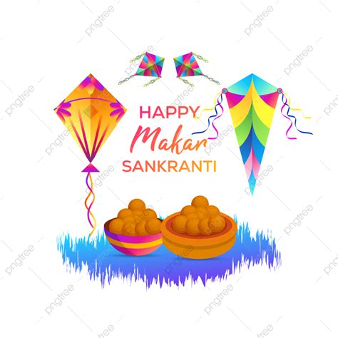 Happy Makar Sankranti Transparent Background With Sweet Pot And Kite