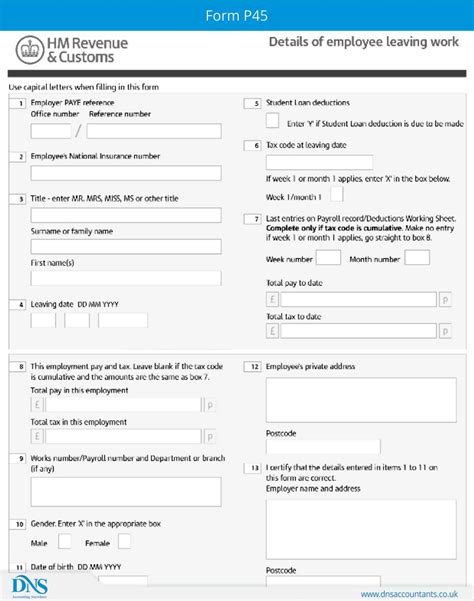 Download Form P45 for Employees | DNS Accountants