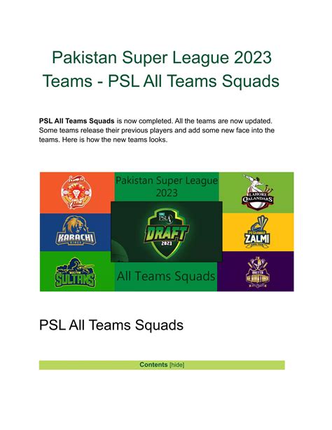 Pakistan Super League 2023 Teams Psl All Teams Squadspdf