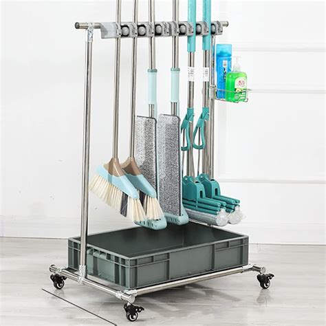 Broom And Mop Rack Can Be Moved Movable Floor Standing Mop Broom Holder