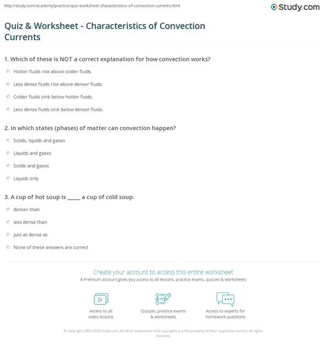 Quiz And Worksheet Characteristics Of Convection Currents