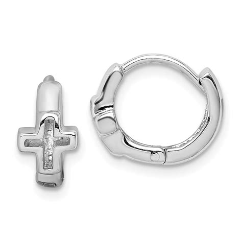 Solid 925 Sterling Silver Cross Hinged Hoop Earrings 10mm X 5mm