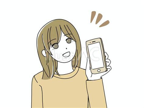 スマホ画面を見せる女性イラスト No 23302999／無料イラストフリー素材なら「イラストac」