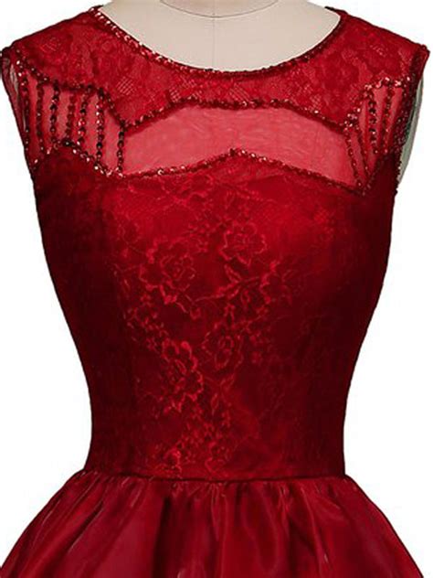 High Low Homecoming Dress A Line Bateau Lace Burgundy Short Prom Dress Anna Promdress