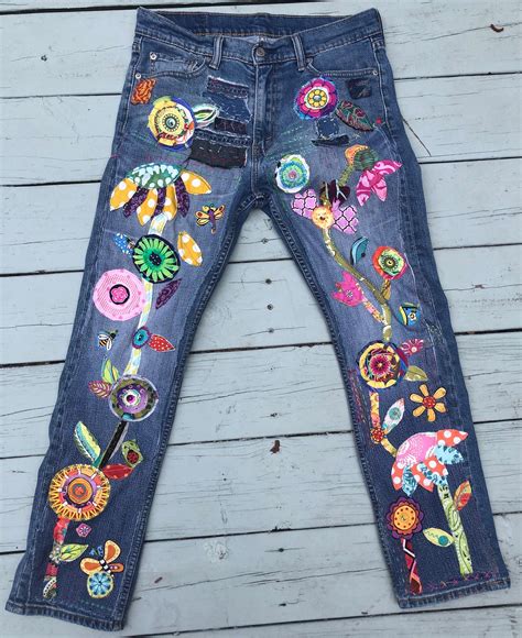 Custom Hippie Boho Denim Patchwork Jeans Made To Order Recycled Retro