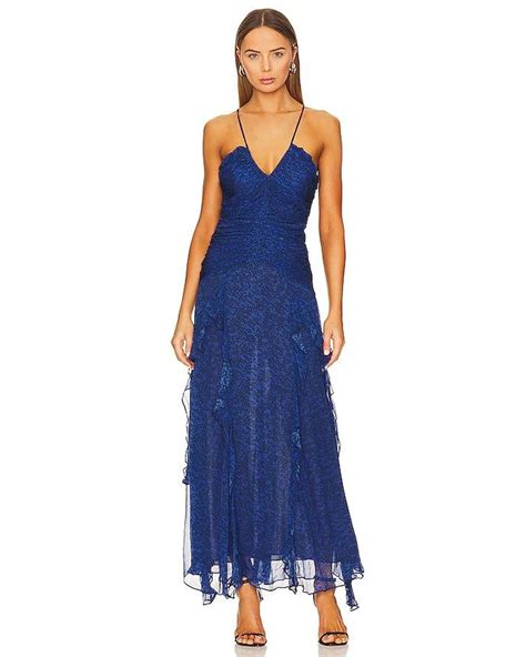 Shona Joy Saldanha Ruched Frill Maxi Dress In Blue Lyst