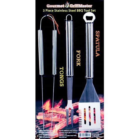 3 Piece BBQ Tools Set: Spatula, Tongs, and Fork - Gourmet Grillmaster