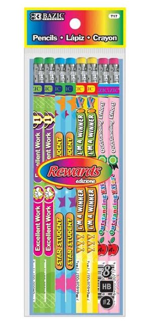 Bazic Reward And Incentive Wood Pencil W Eraser 8 Pack