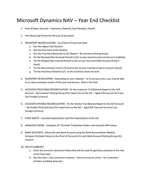 Microsoft Dynamics Nav Year End Closing Checklist Pdf