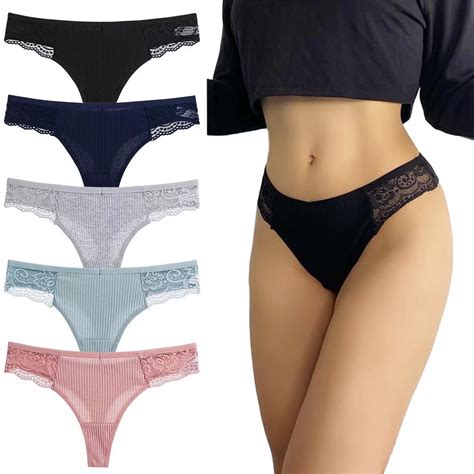 Pholeey Cotton Thong Underwear For Women Lace Bikini Panties Sexy