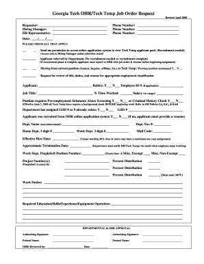 Fillable Online Ohr Gatech Word Job Order Request Form Fax Email Print