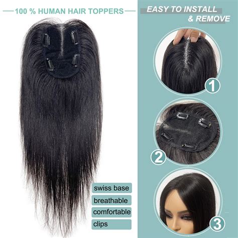 QMSSR Toppers De Cabello Humano Real Para Mujer 9x14CM Base De Encaje