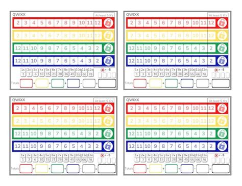 Qwixx Score Sheets Printable