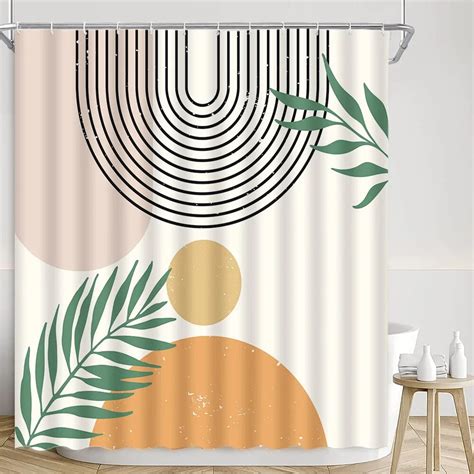 Geometric Shower Curtain Mid Century Modern Minimalist Arched Botanical