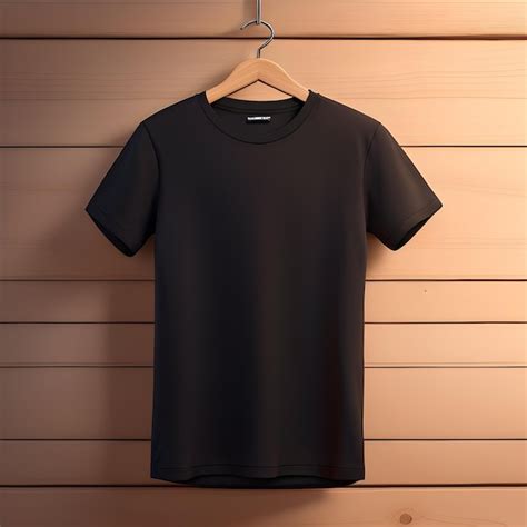 Mockup De Camiseta Negra Con Fondo De Madera Foto Premium