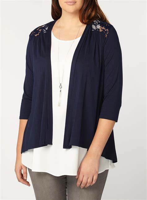 Grace Made In Britain Grace Navy Lace Panel Open Front Cardigan