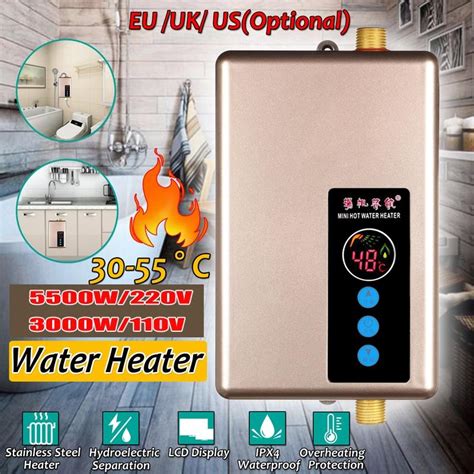 Buy 5500w Electric Tankless Hot Water Heater Lcd Digital Display Mini Instant Water Storage