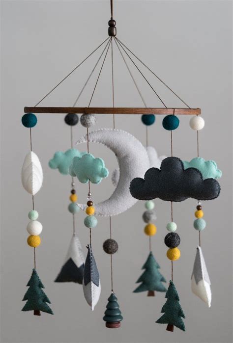 Turquoise menthe moutarde Woodland Crèche Mobile en Etsy en 2024