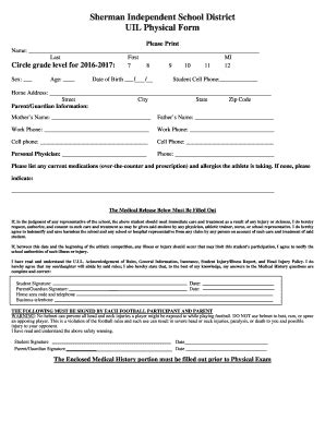 Fillable Online SISD UIL Physical Form 16 17 Docx Fax Email Print