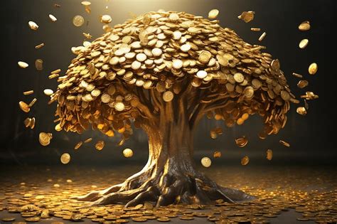 Premium Photo Golden Tree Money Tree With Gold Coins In A Ray Of