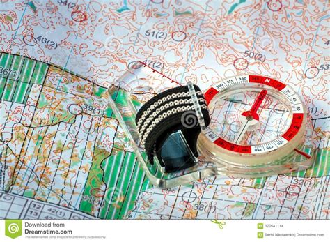 Orienteering Compass And Topographic Map Navigation Equipment For