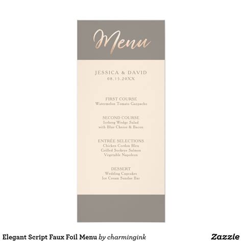 Elegant Script Faux Foil Menu Card This Elegant And Simple Menu Card