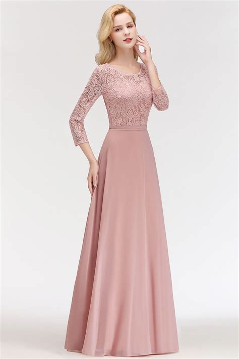 3 4 Sleeve Lace Long Evening Dress Lace Chiffon Bridesmaid Dress